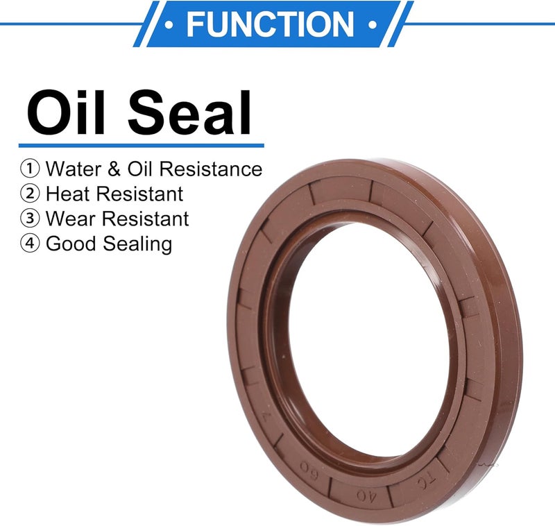 VekAuto Universal Oil Seal TC Double Lip W Steel Spring Seal Ring Rotary Shaft Seal 40x60x7mm High Pressure FKM Rubber Brown 2 Pcs - Image 3